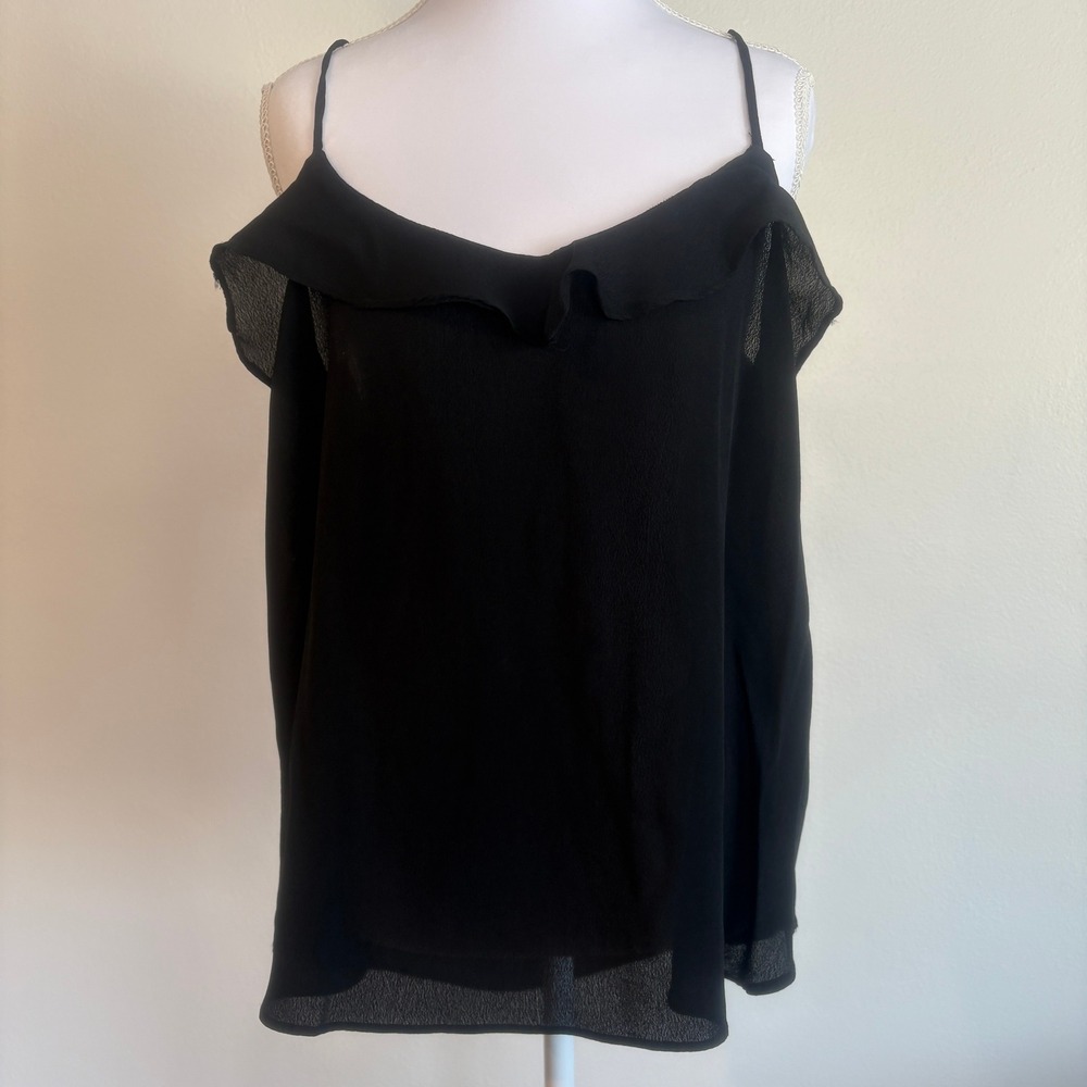 Old Navy Flowy Cami Top Large Black Ruffle Minimalist Whimsigoth Fairy‎ Grunge